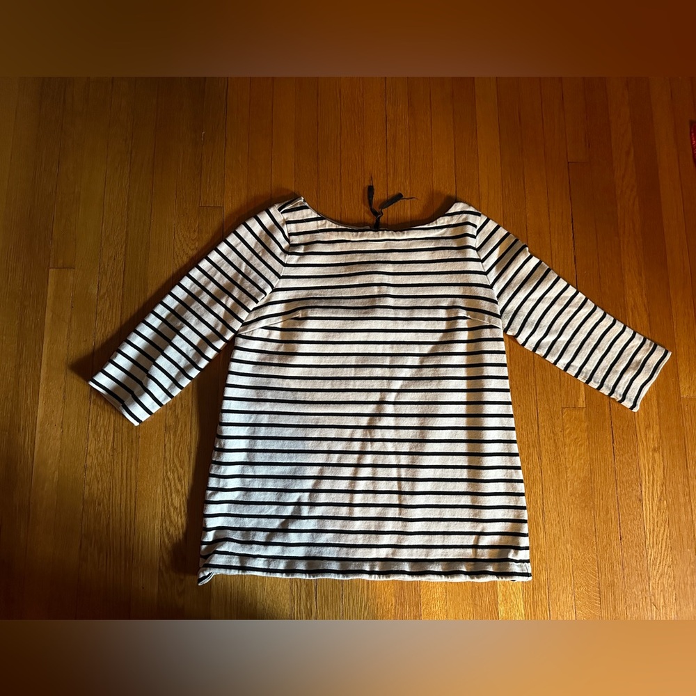 Loft Breton Nautical Black & White Striped Shirt, Size SM